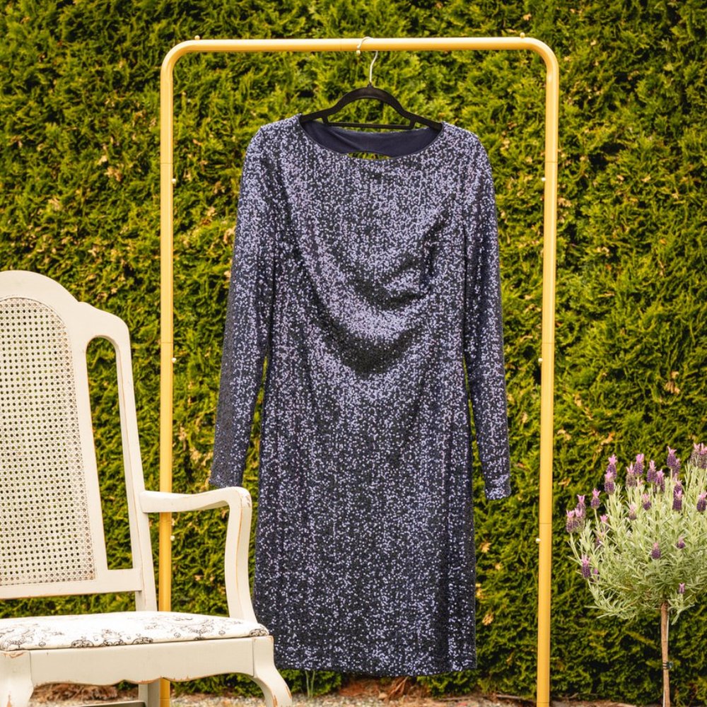 Ralph Lauren Blue Sequin Open Back Party Dress, Size 14